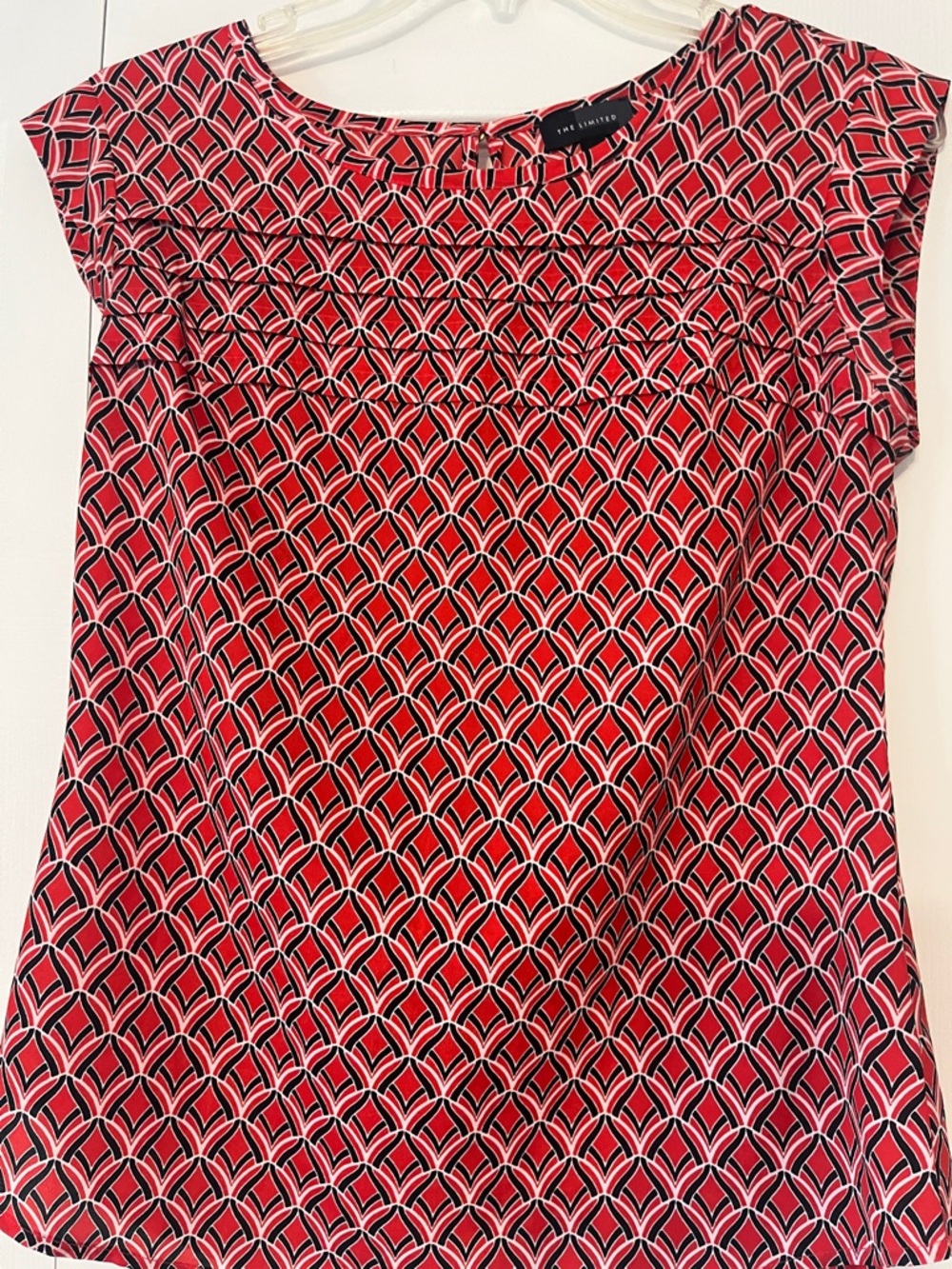 The Limited Red and Black Geo Cap-Sleeve Blouse